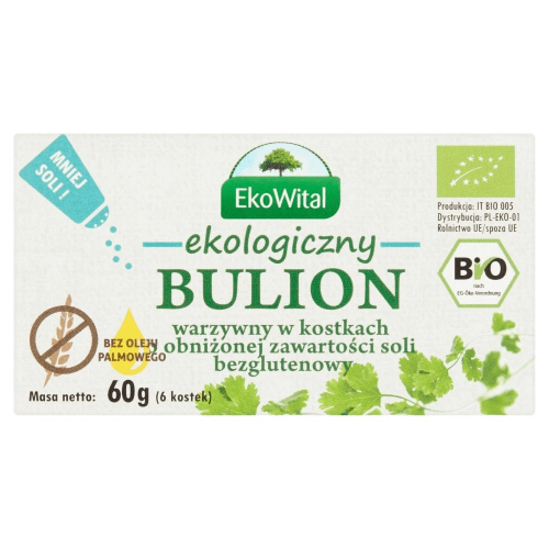 Kostki rosołowe / bulion warzywny o obniżonej zawartości soli bezglutenowy BIO 60g (6 sztuk) EkoWital-992