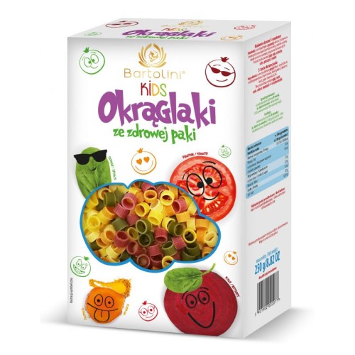 Kolorowy 5-cio smakowy makaron dla dzieci *Okrąglaki* z warzywami 250g - Bartolini-953