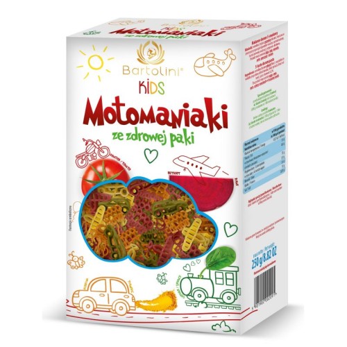 Kolorowy 5-cio smakowy makaron dla dzieci *Motomaniaki* z warzywami 250g - Bartolini-954
