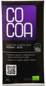 Czekolada surowa Wiśnia - Acai BIO 50g - COCOA