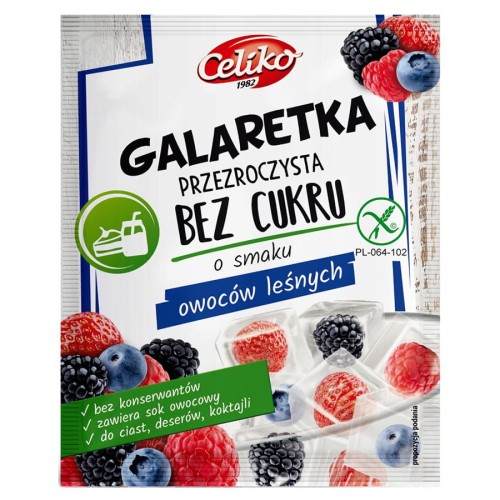 Galaretka bez cukru bezglutenowa Owoce leśne (przezroczysta) 14g - Celiko-1609