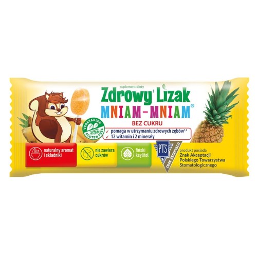 Lizak bez cukru o smaku ananasowym Mniam - Mniam bezglutenowy 6g - STARPHARMA-1614