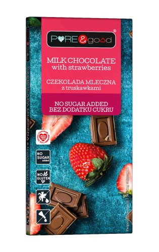 Czekolada mleczna z truskawkami bez dodatku cukru 75 g - Pure&amp;Good-2242