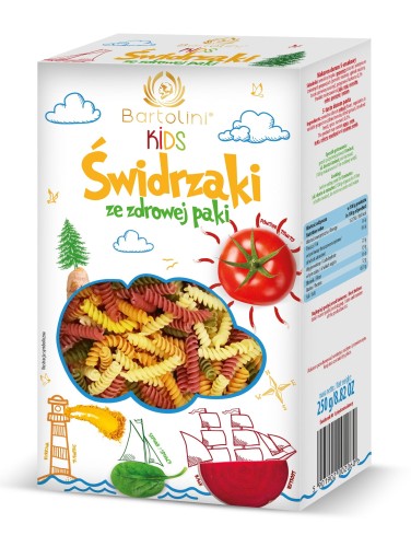 Kolorowy 5-cio smakowy makaron dla dzieci *Świdrzaki* z warzywami 250g - Bartolini-2267