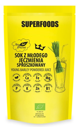 Sok z młodego jęczmienia sproszkowany  BIO 150g – Bio Planet
-2345