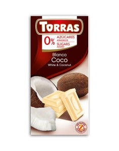 Czekolada biała z kokosem bezglutenowa bez cukru 75 g - Torras 