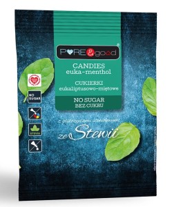 Cukierki / landrynki *Eukaliptus/mięta* bez dodatku cukru, ze stewią 50g - Pure & Good