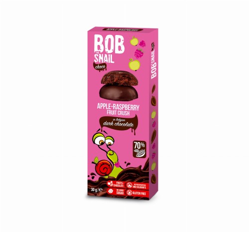Bob Snail - Owocowa przekąska bez cukru bezglutenowa *Jabłko-Malina w ciemnej czekoladzie* 30g -2629