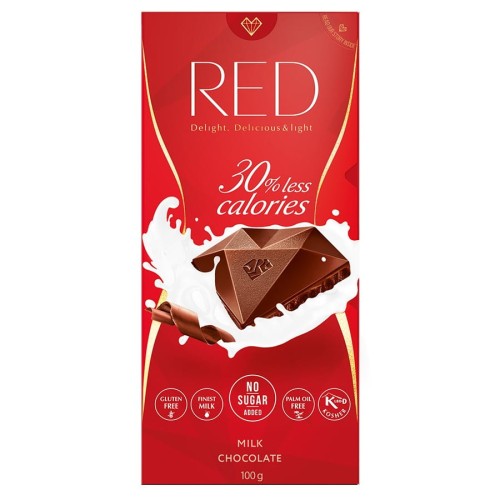 Czekolada mleczna 30% mniej kalorii, bezglutenowa, 100g - RED Delight-2715