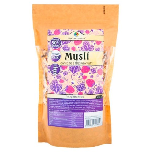 Musli owsiane z truskawkami bezglutenowe 500g - Pięć Przemian-3096