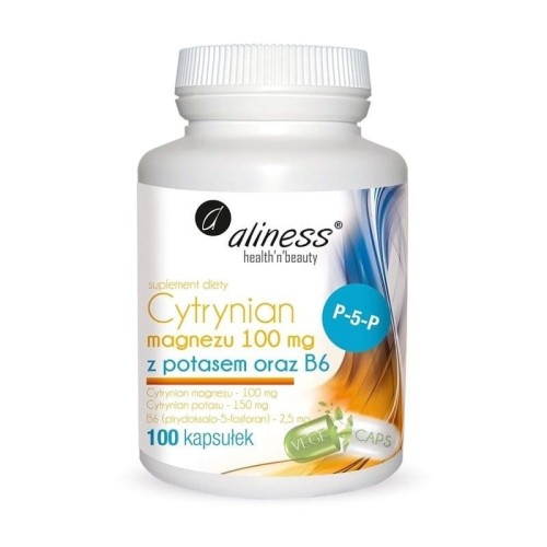 Cytrynian Magnezu 100mg + Potas 150mg + Witamina B6 2,5mg, 100 KAPSUŁEK - Aliness-3195