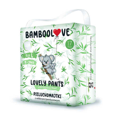Pieluchomajtki z włóknem bambusowym Rozmiar L 9-14kg (17szt) - Bamboolove-3246
