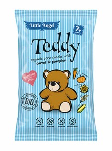 Chrupki kukurydziane Teddy marchew i dynia od 7 miesiąca bezglutenowe BIO 30g -  Little Angel