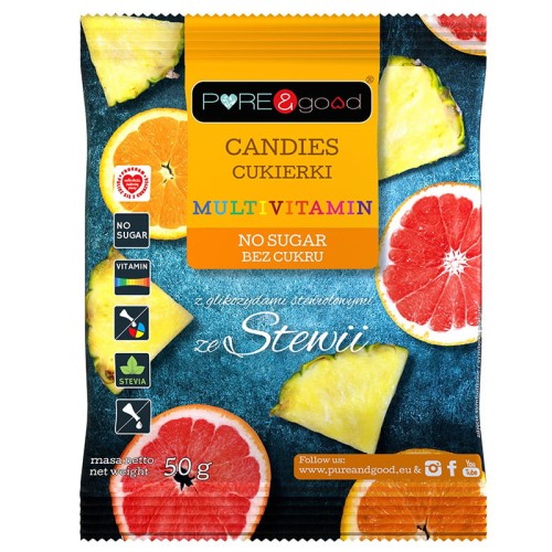 Cukierki/landrynki *Multiwitamina* bez dodatku cukru, ze stewią 50g – Pure&amp;Good-3536