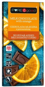 Czekolada mleczna z pomarańczą, bez glutenu, bez dodatku cukru 75g - Pure&Good