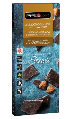 Czekolada gorzka z orzechami laskowymi z erytrytolem i glikozydami stewiolowymi bez dodatku cukru 125 g- Pure&amp;Good-3832