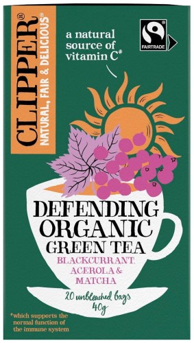 Herbata zielona z czarną porzeczką, acerolą i matchą *Odporność* Fair Trade BIO (20x2g) 40g - Clipper-4018
