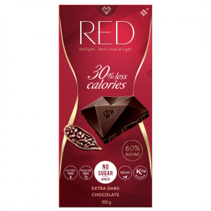 Czekolada extra gorzka 60% kakao 30% mniej kalorii 100g - RED Delight