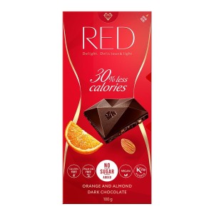 Czekolada ciemna z pomarańczą i migdałami 30% mniej kalorii, bezglutenowa, 100g - RED Delight