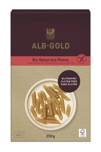 MAKARON (RYŻOWY RAZOWY) PENNE BEZGLUTENOWY BIO 250 g - ALB GOLD.jpg