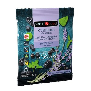 Cukierki landrynki melisa/ lawenda/ owoce leśne bez cukru 50g - PURE&GOOD