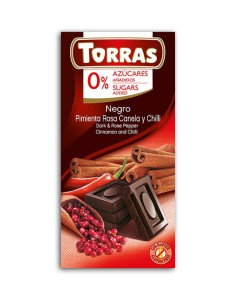Czekolada GORZKA z różowym pieprzem, cynamonem i chili bez cukru bezglutenowa 75g - Torras