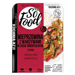 Wieprzowina z warzywami w sosie orientalnym z ryżem (330g) - SO FOOD
