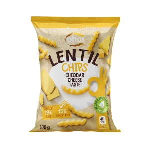 CHIPSY Z CZERWONEJ SOCZEWICY O SMAKU SERA CHEDDAR 100G OHO