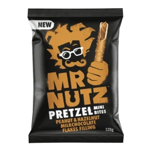 PALUSZKI SOLONE Z NADZIENIEM Z ORZESZKAMI ZIEMNYMI, ORZECHAMI LASKOWYMI I KAWAŁKAMI CZEKOLADY MLECZNEJ 120G MR NUTZ