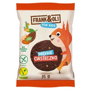 CIASTECZKO MIĘKKIE DLA DZIECI Z KAKAO I ORZECHEM LASKOWYM BEZGLUTENOWE, BEZ DODTAKU CUKRU, 35G FRANK&OLI