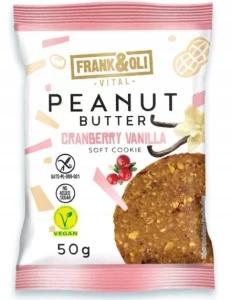 CIASTECZKO MIĘKKIE Z MASŁEM ORZECHOWYM I ŻURAWINĄ BEZGLUTENOWE BEZ CUKRU 50G FRANK OLI