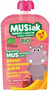 Mus owocowo- warzywny banan brzoskwinia burak BIO MUSiak