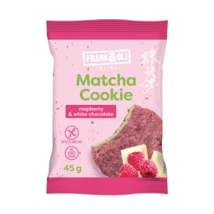 MIĘKKIE CIASTECZKO OWSIANE MATCHA Z MALINAMI I BIAŁĄ CZEKOLADĄ BEZ CUKRU 45G FRANK&OLI