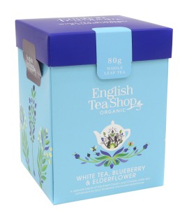 HERBATA BIAŁA Z TRAWĄ CYTRYNOWĄ CZARNYM BZEM I BORÓWKAMI SYPANA BIO 80G ENGLISH TEA