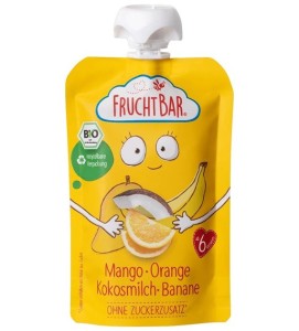 MUS MANGO POMARAŃCZA MLEKO KOKOSOWE BANAN BIO 100G FRUCHT BAR