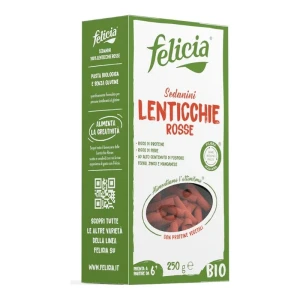 MAKARON Z CZERWONEJ SOCZEWICY SEDANINI RURKA WĄSKA BEZGLUTENOWY BIO 250G FELICIA