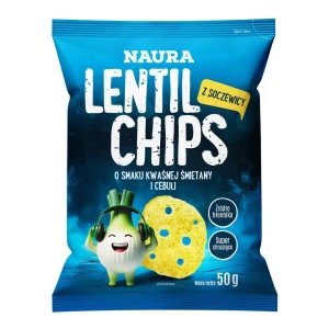 CHIPSY Z CZERWONEJ SOCZEWICY O SMAKU ŚMIETANY I CEBULI 50G NAURA