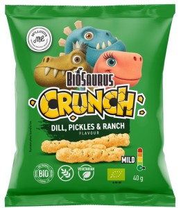 CHRUPKI KUKURYDZIANE CRUNCH O SMAKU KOPEREK-PIKLE-SOS RANCZERSKI BEZGLUTENOWE BIO 40G BIOSAURUS