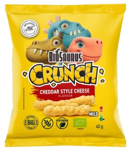 CHRUPKI KUKURYDZIANE CRUNCH O SMAKU CHEDDAR BEZGLUTENOWE BIO 40G BIOSAURUS