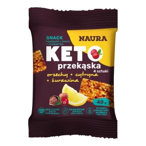 KETO PRZEKĄSKA Z ORZECHAMI LASKOWYMI CYTRYNA I ŻURAWINĄ 40G NAURA
