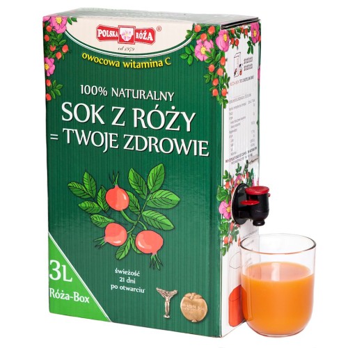 Sok 100% z róży - naturalna witamina C BOX 3L - Polska Róża-909