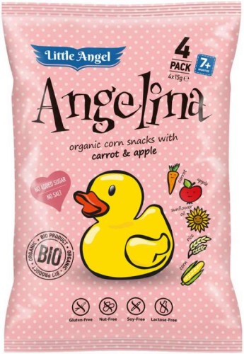Chrupki kukurydziane Angelina marchew i jabłko od 7 miesiąca bezglutenowe BIO 4x15g -  Little Angel-839